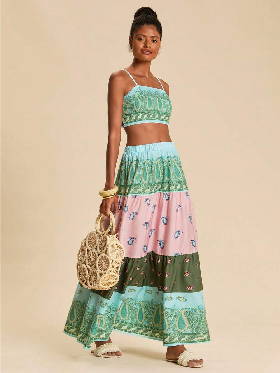 Travachic Print A-Line Skirt Set, Vacation Outfits, Boho Chic, Country Concert Outfit, Holiday Fe... | SHEIN