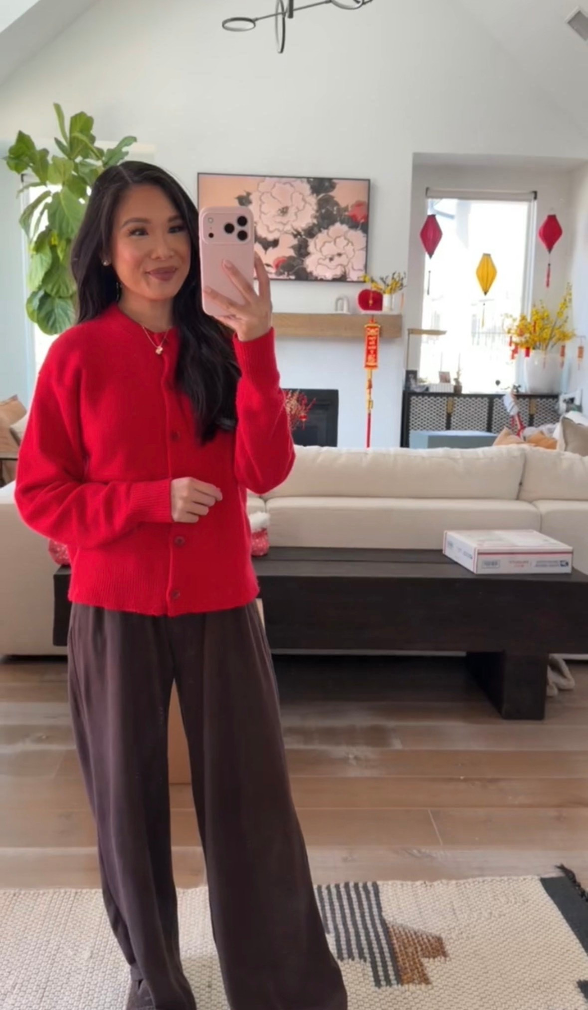 Cozy outfit with cashmere cardigan styles with brushed wide leg pants are are so comfy! Great for winter days and getting ready for the Lunar New Year 

#LTKSeasonal #LTKootd