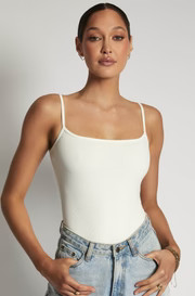 Mika Ribbed Scoop Neck Bodysuit - White | MESHKI US