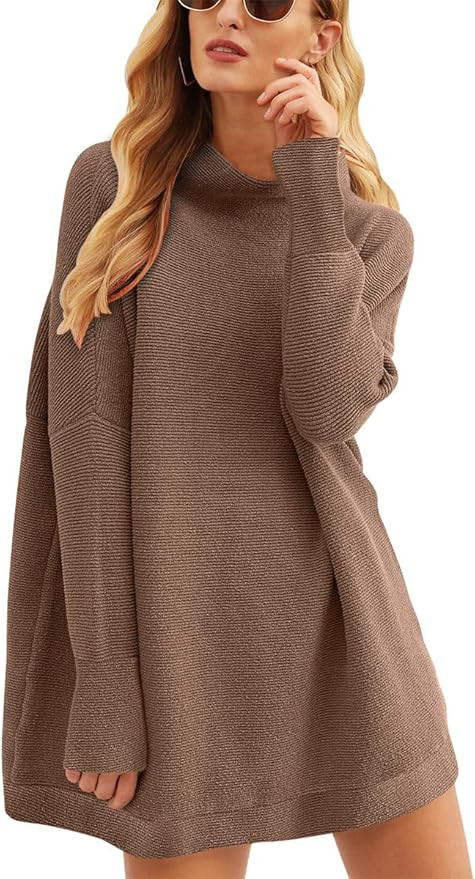 Prinbara Women's Long Sleeve Mock Neck Sweater Loose Fitting Knit Pullover Tops Slouchy Tunic | Amazon (US)