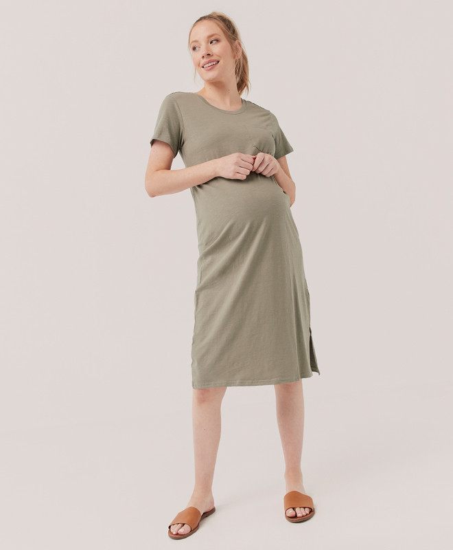 maternity pocket midi dress | Pact Apparel