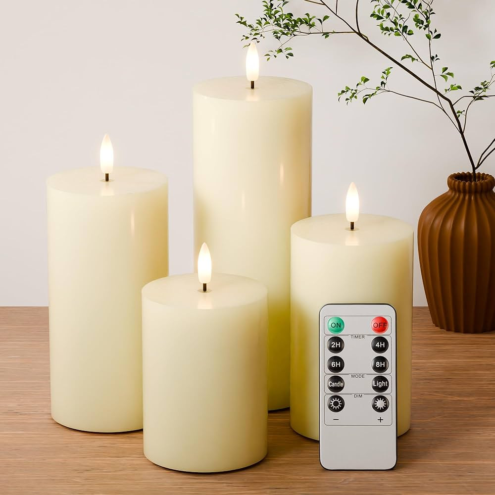 Flickering Flameless Candles, Real Wax Battery Operated Candles with Remote, Flat Top Led Flamele... | Amazon (US)