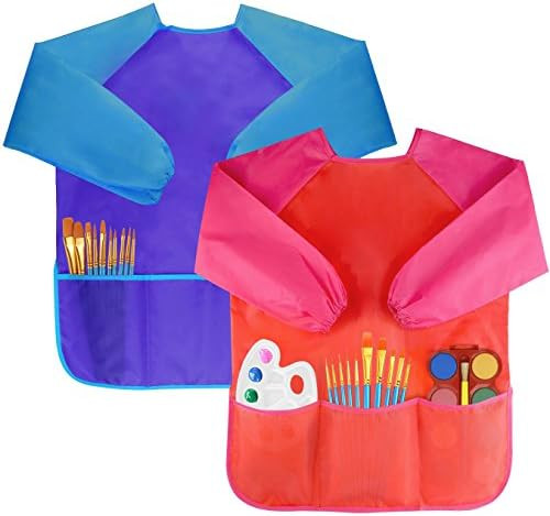 Bassion 2 Pack Kids Art Smocks Toddler Smock Waterproof Artist Painting Aprons Long Sleeve with 3... | Amazon (US)