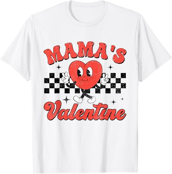 Retro Groovy Mama is My Valentine Cute Heart Boys Girls Kids T-Shirt | Amazon (US)