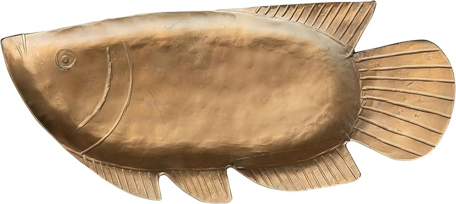 Creative Co-Op Metal Fish Shaped Tray, Antique Gold Finish | Amazon (US)