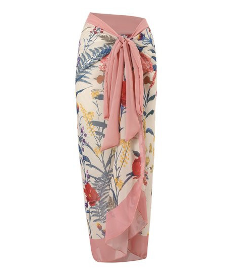 Doris Cream & Pink Floral Wrap Skirt Cover-Up - Women | Zulily