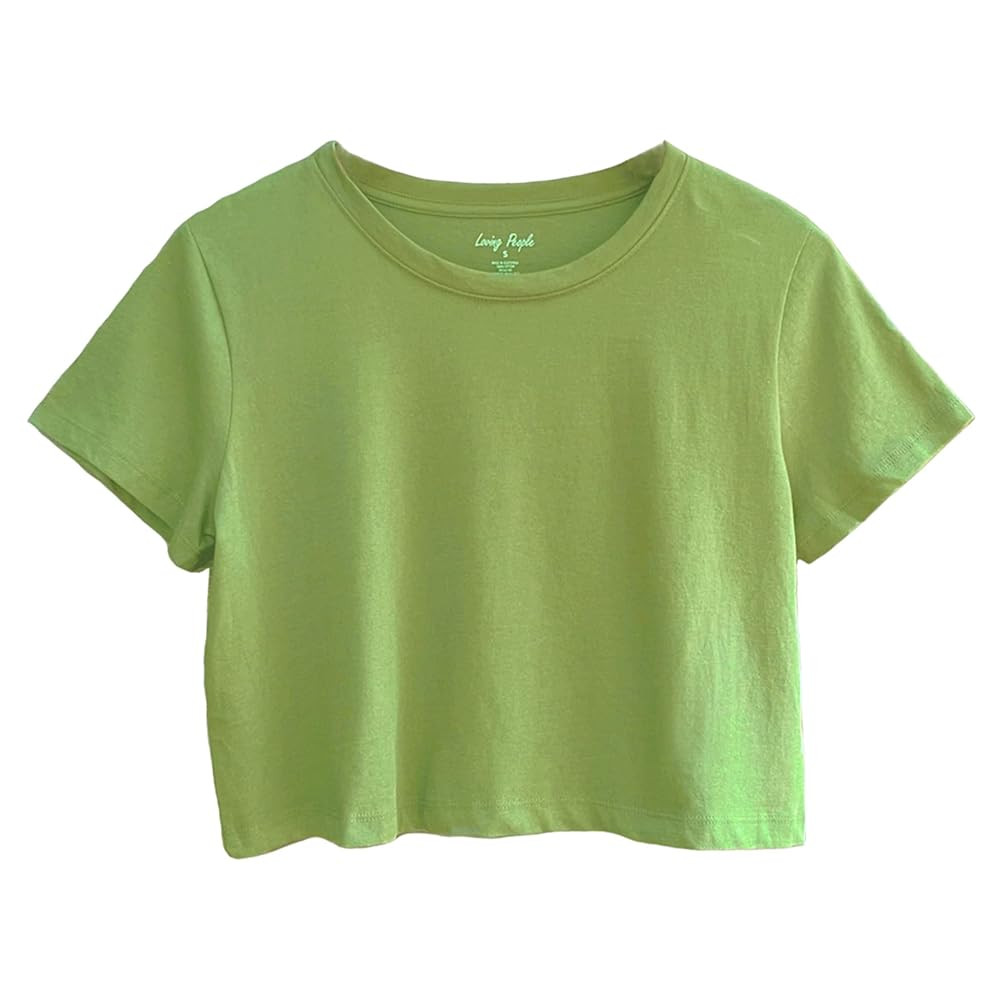 Women's Loose Fit Crop Tops Round Neck Short Sleeve Casual 100% Cotton Cropped Top Tee T-Shirt | Amazon (US)