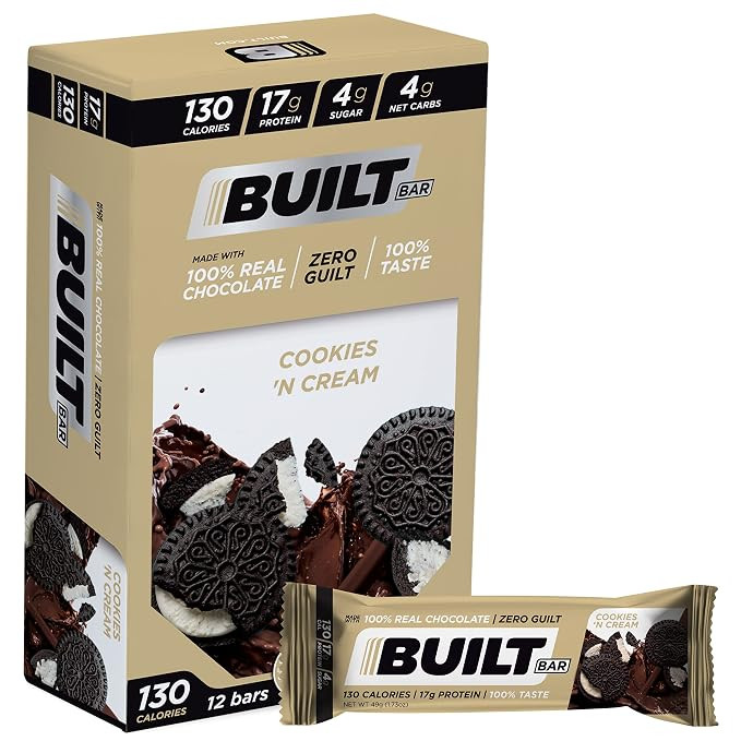 Built Bar 12 Pack High Protein and Energy Bars - Low Carb, Low Calorie, Low Sugar - Covered in 10... | Amazon (US)