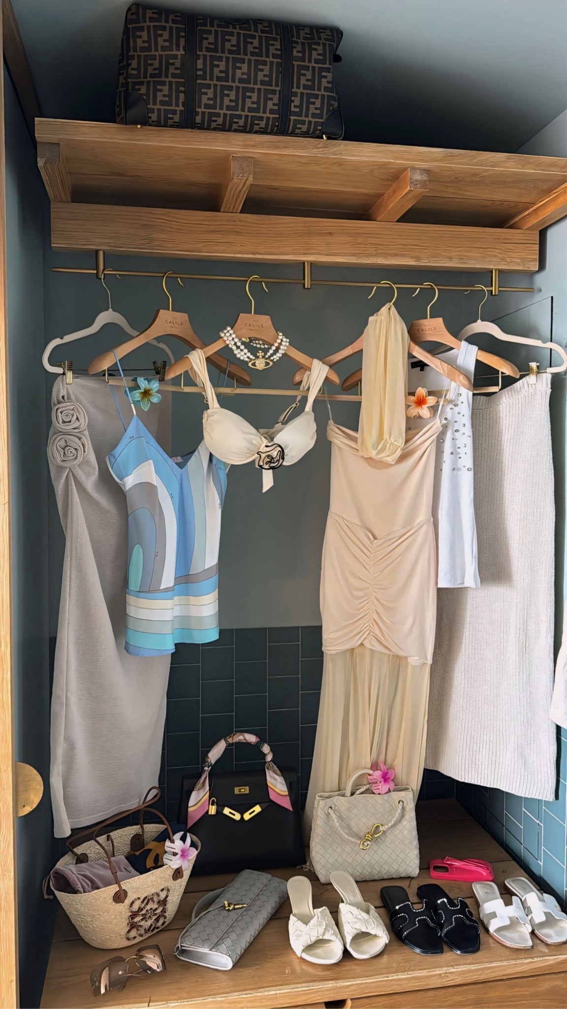Calile Wardrobe 🩵
From left to right:
Skirt: Lioness
Blue top: Pucci
Bikini top: Robe Swim
Dress: Meshki
Sparkly top: Decjuba 
Knit skirt: Zara
Necklace: Vivienne Westwood
Bags: Hermes, Loewe, Bottega, Fendi duffle 
Sunglasses: Miu Miu 

#LTKaustralia #LTKtravel