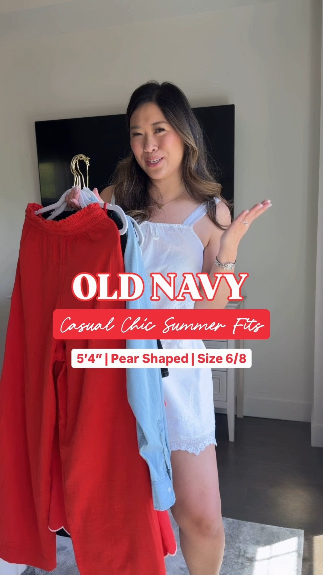 Old Navy Casual Chic Outfits
50% off!

White set - M
Red pants - M
Polka dot tube top - S
Black skirt - S
Scallop dress - S
Swim coverup - M
Button down - L
Black shorts - 8
Red tank - S
Red pants - M