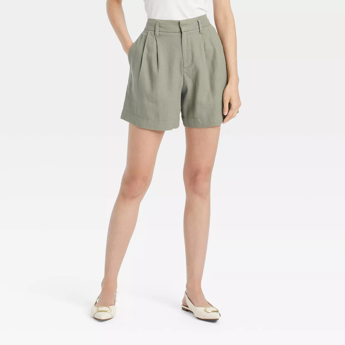 Women's High-Rise Linen Pleat Front Shorts - A New Day™ | Target