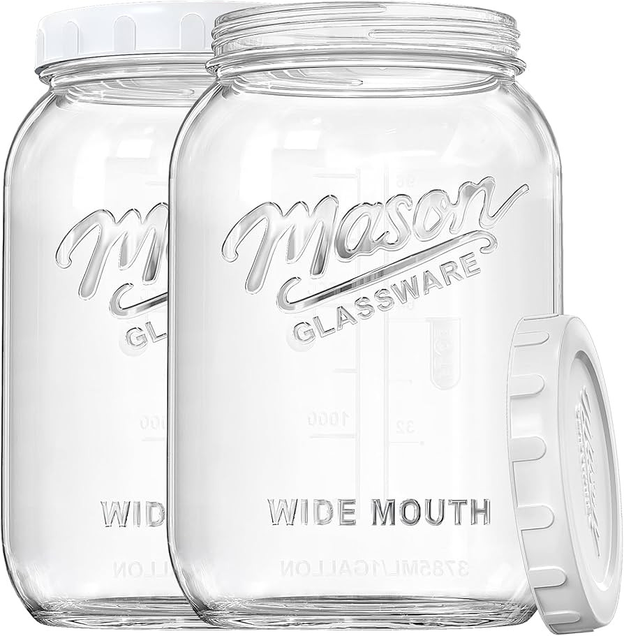 2 Pack Wide Mouth Mason Jars with Airtight Lid and Silicone Ring - 1 Gallon Large Glass Container... | Amazon (US)