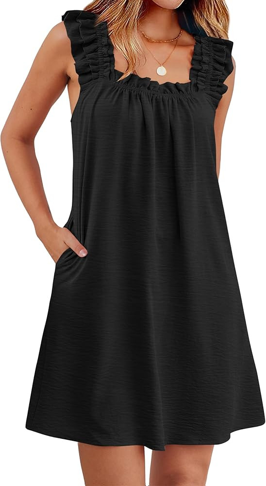ANRABESS Summer Dress for Women 2026 Casual Sleeveless Square Neck Ruffle Strap Beach Vacation Su... | Amazon (US)