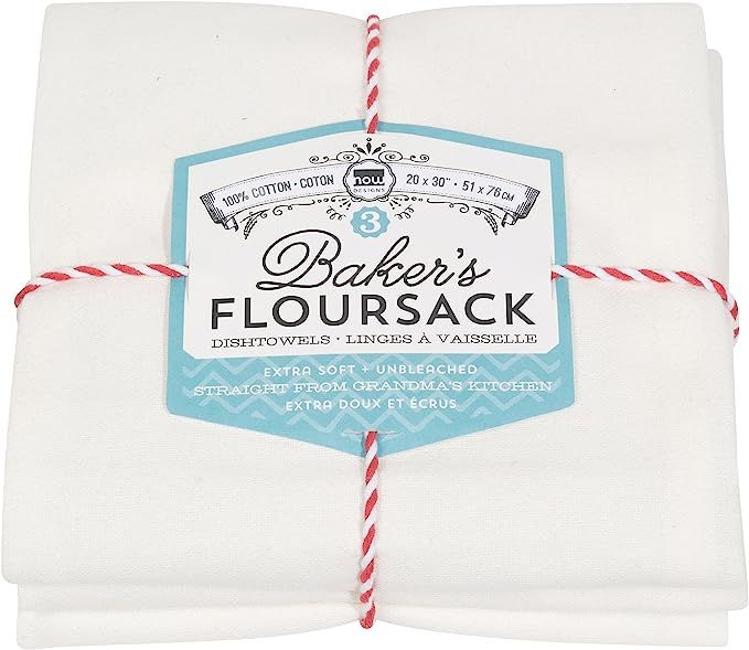 Now Designs Bakers Floursacks, Set of Three, Unbleached White, Set of Three | Amazon (US)