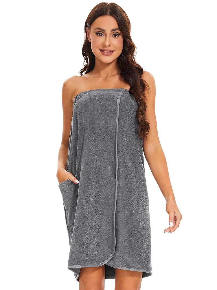 Knuffnee Women Bath Towel Robe Spa Body Wrap Shower Bathrobe Adjustable Snap Closure | Amazon (US)