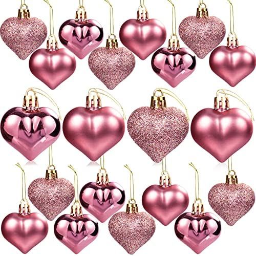 36Pcs Valentine's Day Heart Decorations Ornaments, Heart Shaped Ornaments Heart Glitter Baubles D... | Amazon (US)