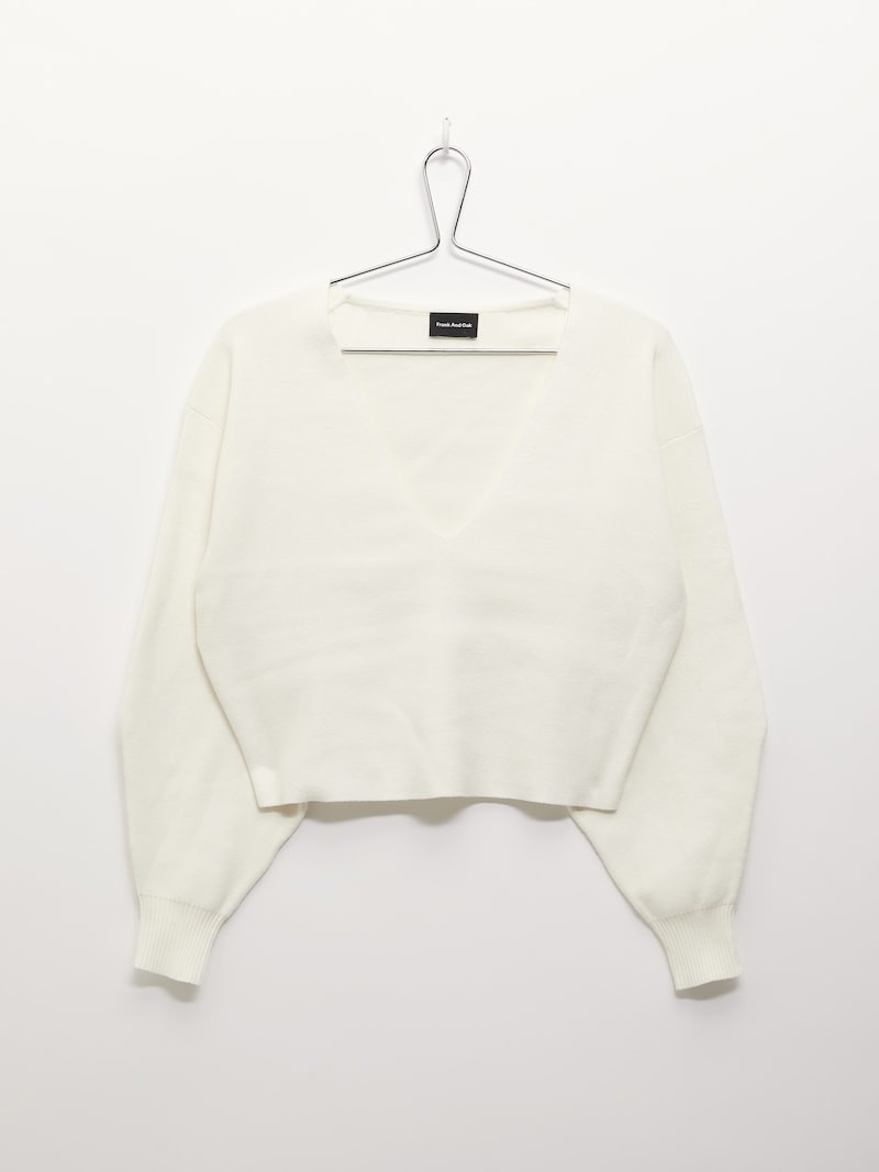 The Boxy Deep-V Sweater in White | Frank + Oak