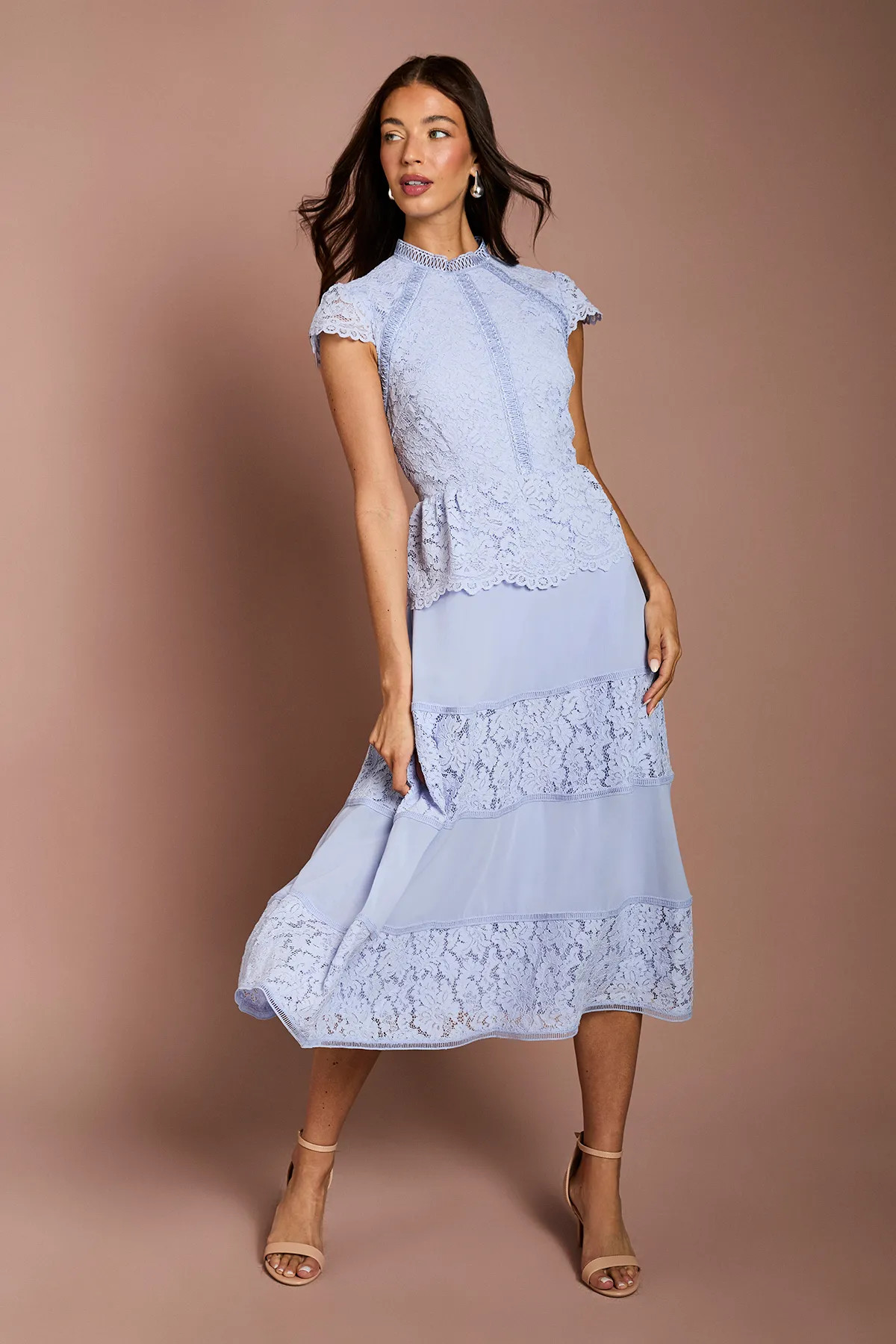 Lace Bodice Pleated Skirt Midi Dress | Karen Millen