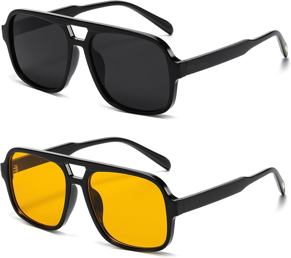 Breaksun Retro Aviator Sunglasses for Women Men Trendy Classic 70s Square Aviator Sun Glasses Vin... | Amazon (US)