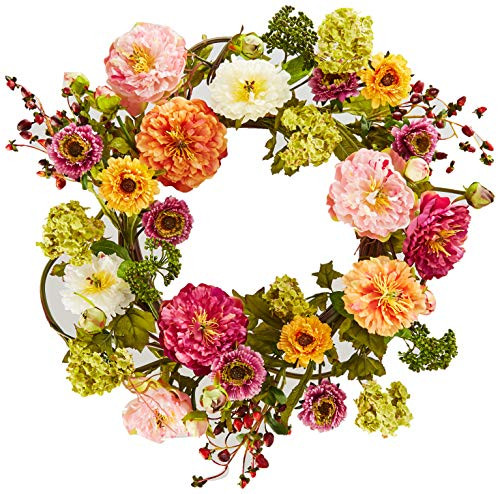 Nearly Natural 24" Peony Wreath, 24in, Mixed | Amazon (US)