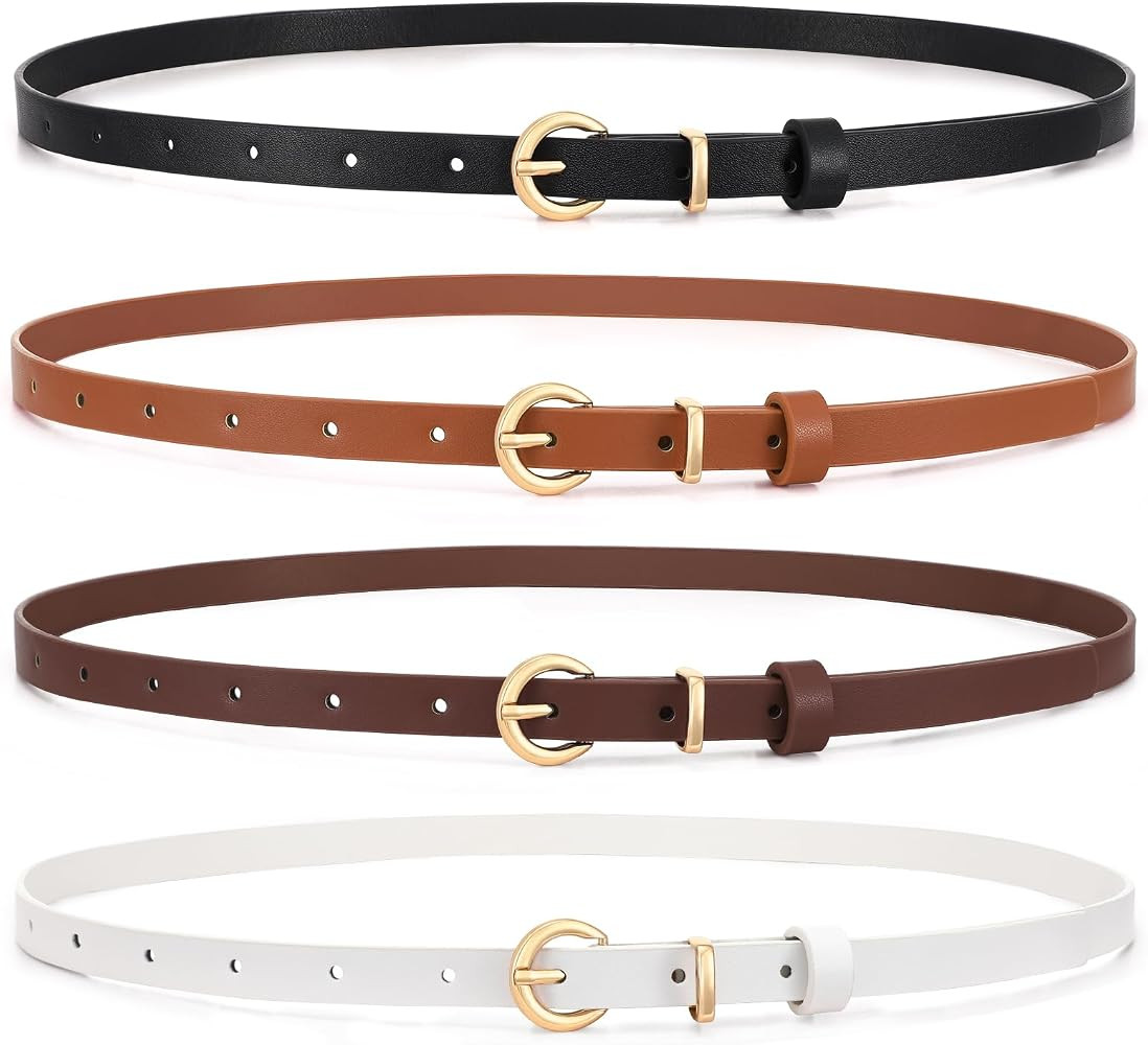 4 Pack Women Thin Waist Belt Skinny Leather Belt with Alloy Pin Buckle for Pants Jeans Dresses by... | Amazon (CA)