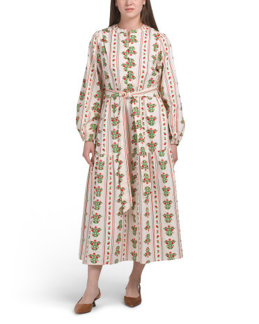 Long Sleeve Floral Print Maxi Dress With Tie Waist for Women | Cotton | Marshalls