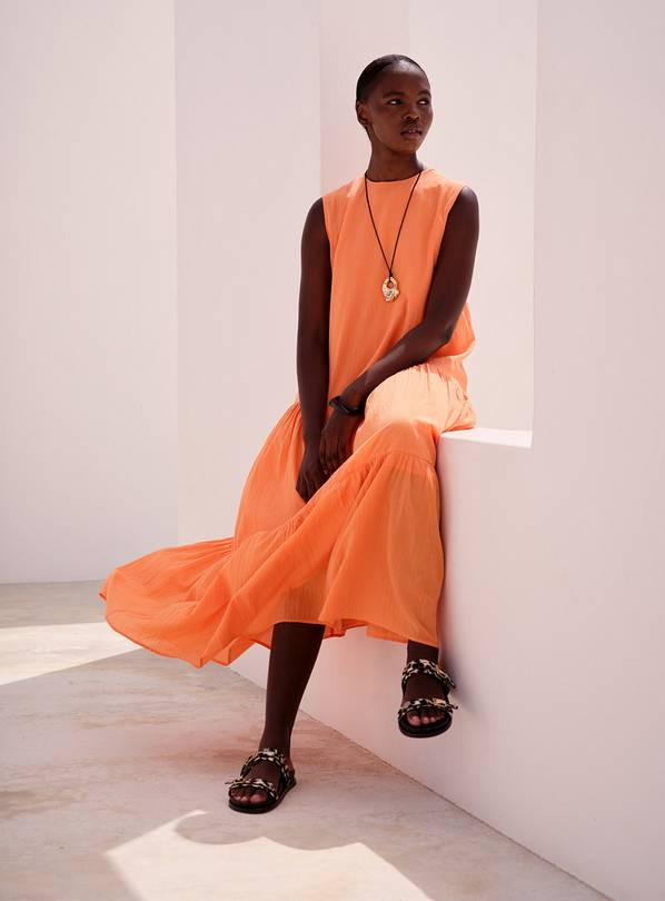 Buy Orange Drop Waist Sleeveless Tiered Dress 14 | Midaxi | Tu | Tu Clothing