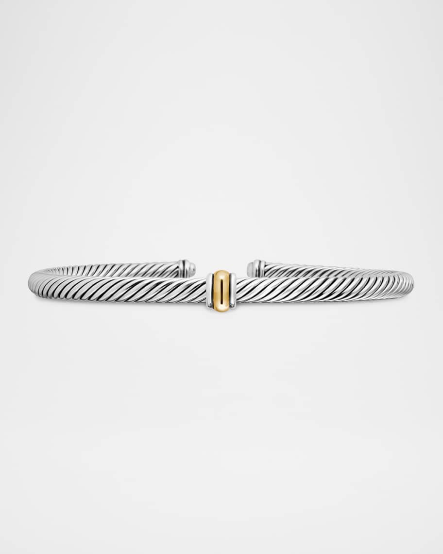David Yurman 4mm Silver & Gold Cable Station Bracelet | Neiman Marcus