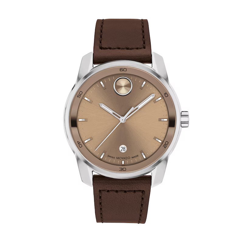 Men's Movado Bold® Verso Brown Leather Strap Watch with Champagne Dial (Model: 3601206) | Zales