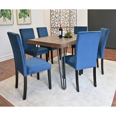 7 Dining : Rectangular Hairpin Table And 6 Comfy Chairs, +metal Construction, Dark Legs With Table: Brown Metal Base | Wayfair North America