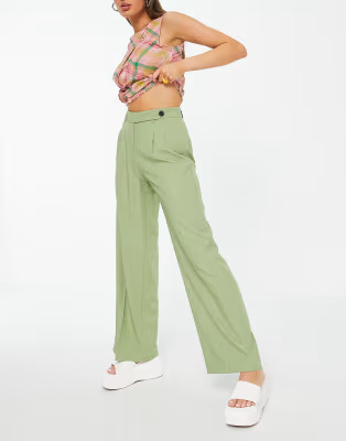 Bershka wide leg tailored pants in soft green | ASOS (Global)