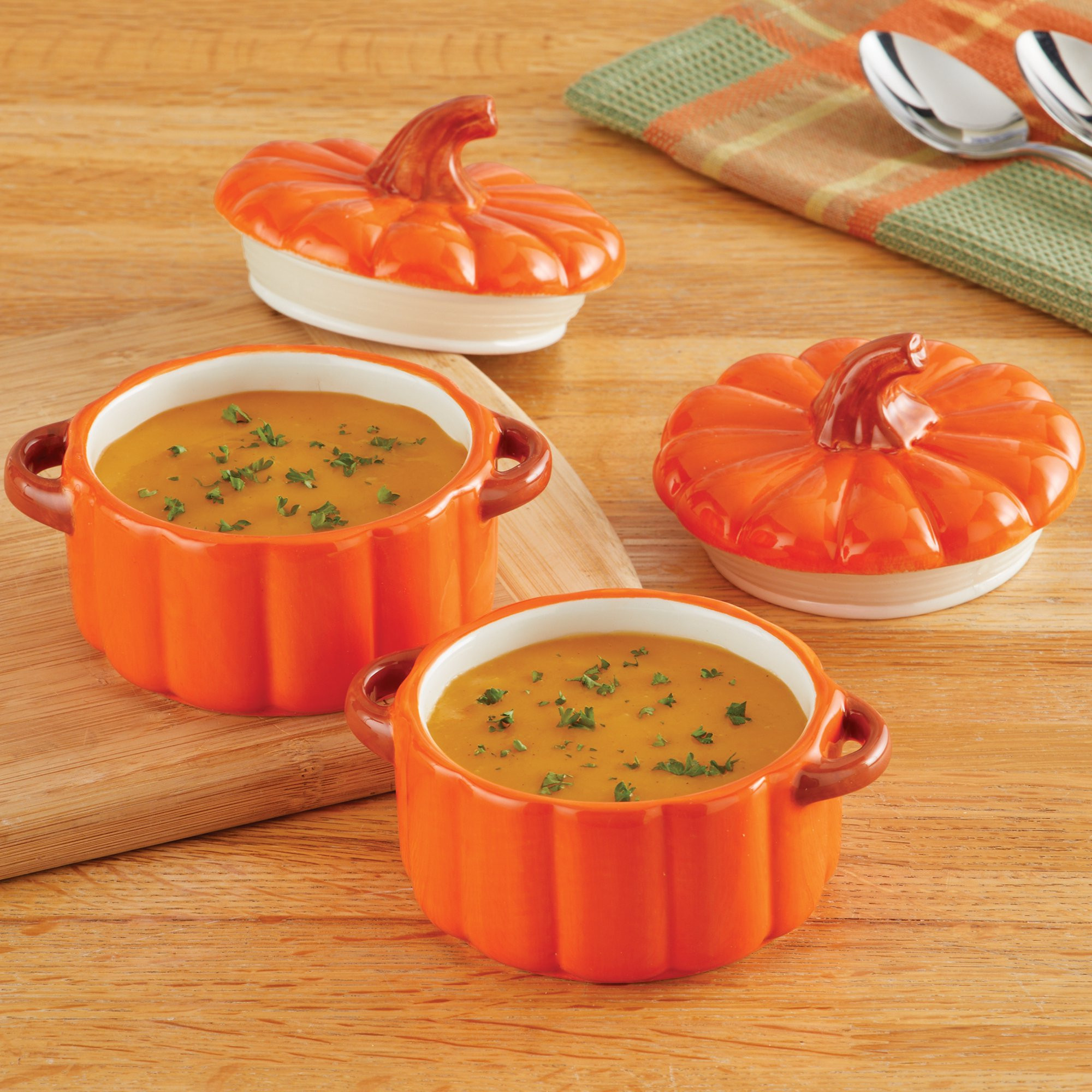Collections Etc Adorable Pumpkin Shaped Ceramic Soup Bowls - Set of 2 | Walmart (US)
