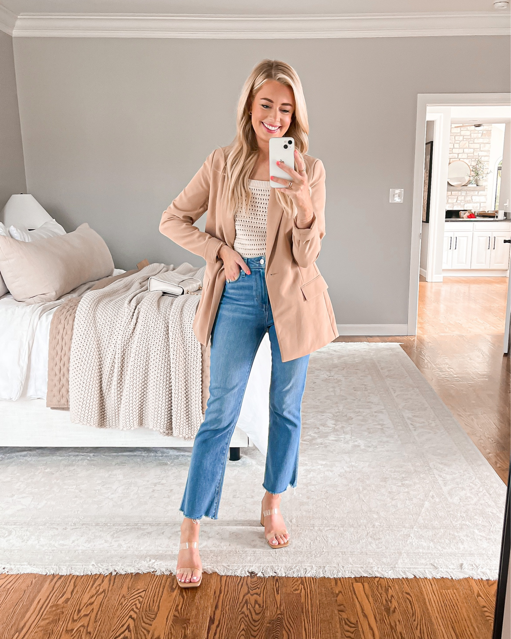 Wearing a small in tank & blazer and size 26 in jeans 

Spring outfit, tan blazer, jeans, summer heels, heels, Easter outfit 

#LTKstyletip #LTKSeasonal #LTKFind