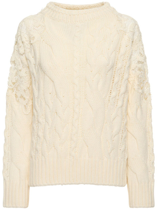 Wool blend cable knit & lace sweater - Ermanno Scervino - Women | Luisaviaroma | Luisaviaroma