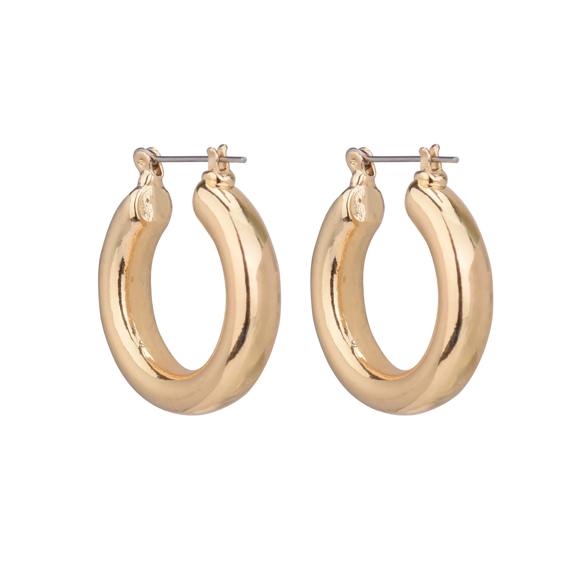 Time and Tru Women's Gold Tone Medium Wide Metal Hoop Earring | Walmart (US)