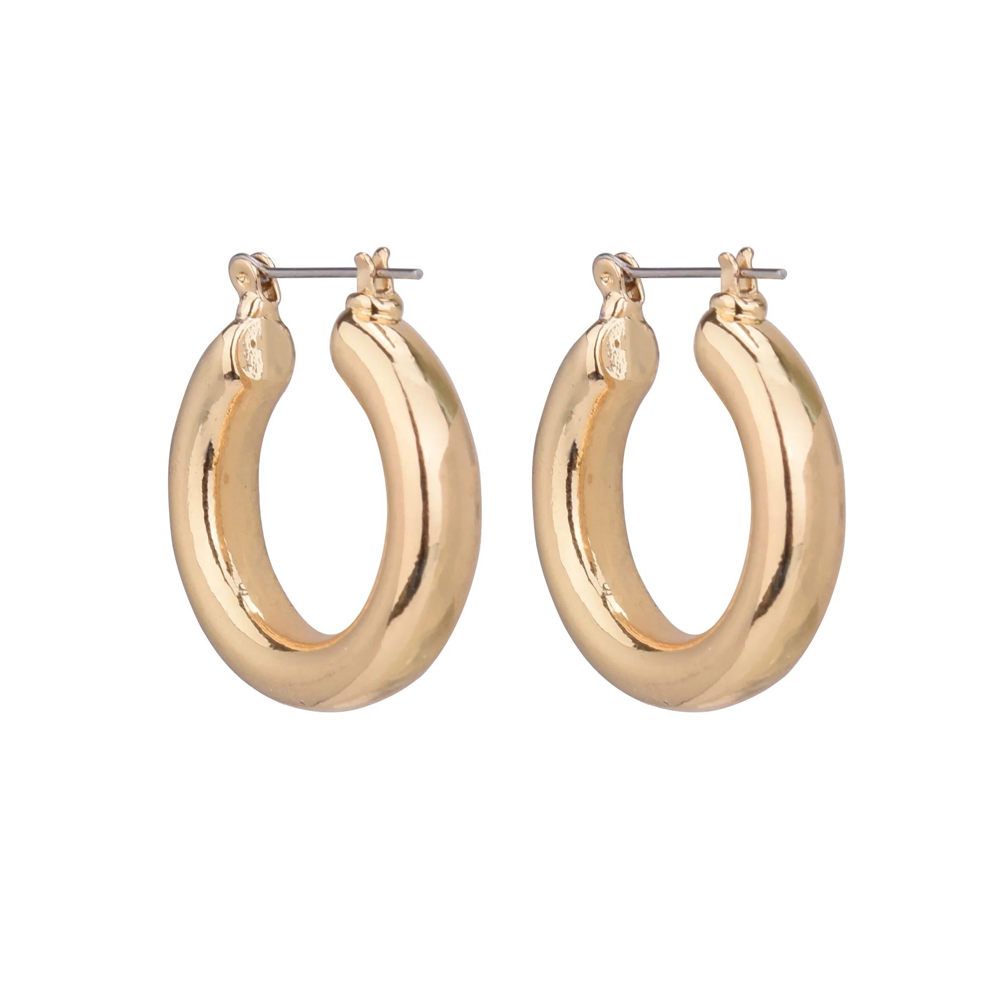 Time and Tru Women's Gold Medium Thick Hoop Earring | Walmart (US)