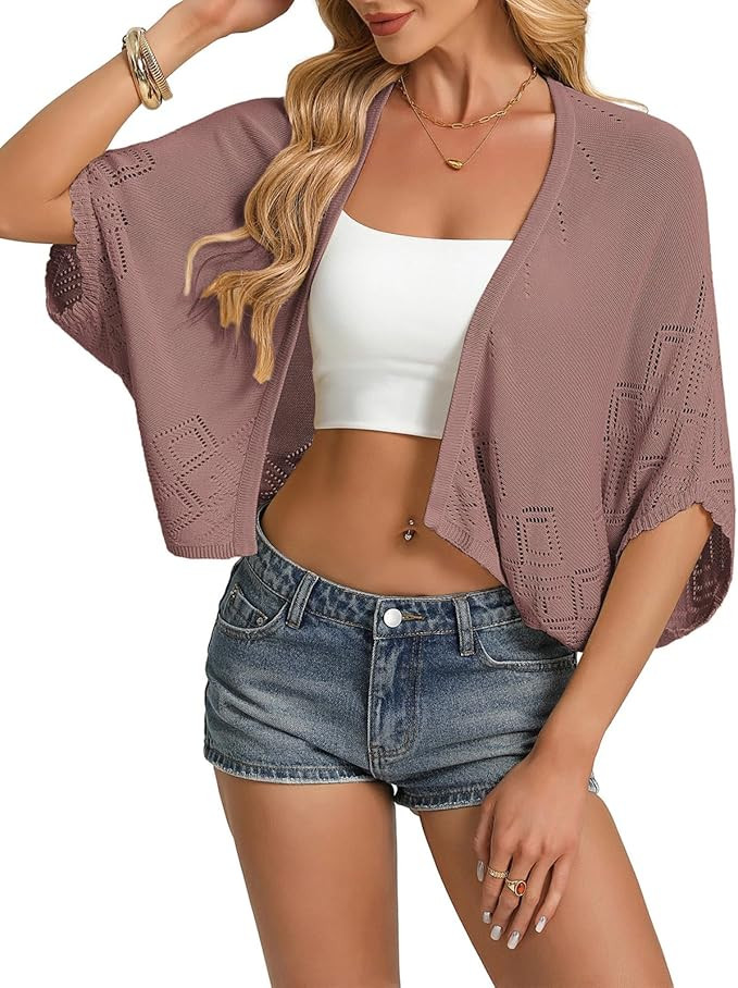 GRACE KARIN Womens Summer Crochet Cardigans, Short Sleeve Cropped Bolero Shrug, Lightweight Open ... | Amazon (US)