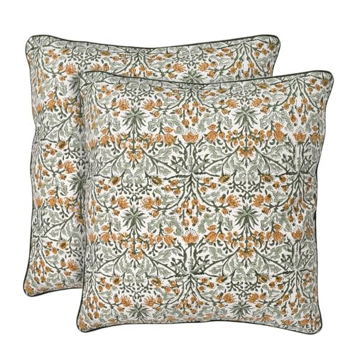 Ridhi Block Print Goldenrod Yellow Pillow Cover 18" x 18" (Pack of 2) Decorative Couch Pillows for Living Room, Chic Boho Cute Outdoor Pillows Covers Gifts for Spring, Easter and Valentine | Amazon (US)