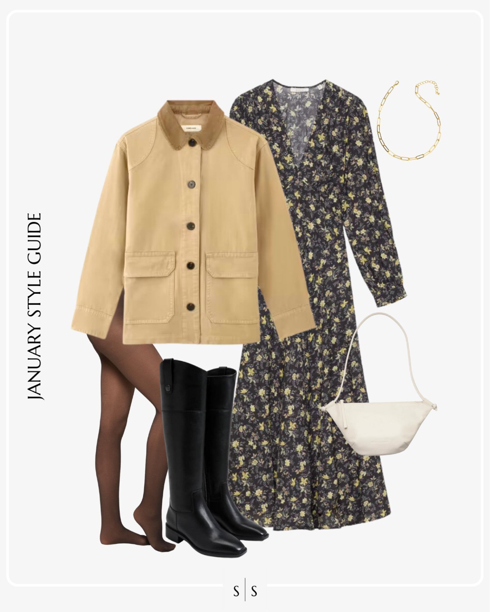 Monthly Style Guide: JANUARY Winter outfit looks to copy | floral maxi dress, barn jacket, rider saddle boot, sling bag 

#winteroufit #winterfashion #outfitidea #doen #barnjacket

#LTKStyleTip