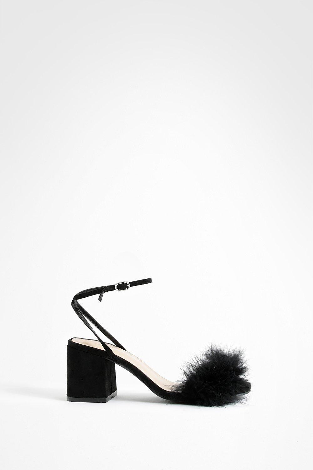 Feather Strap Low Block Heel Two Parts | Boohoo.com (US & CA)