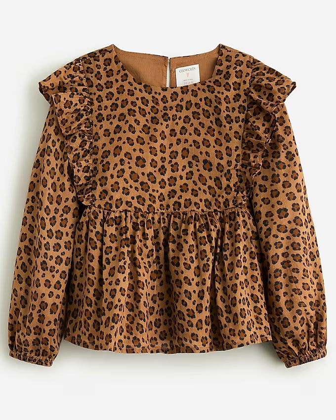Girls' ruffle-shoulder puff-sleeve top in leopard print | J.Crew US