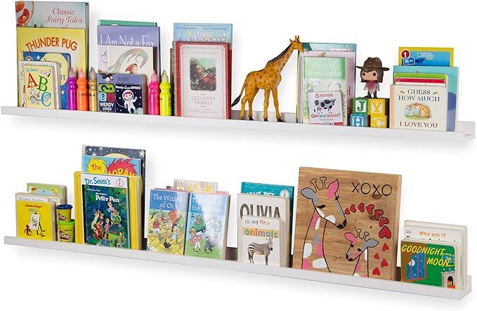 Wallniture Denver Floating Shelves for Kids Room Decor, 60" White Bookshelf for Picture Frames, T... | Amazon (US)