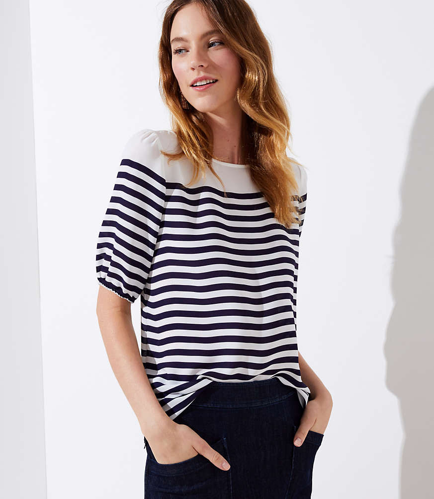 Striped Elbow Sleeve Blouse | LOFT