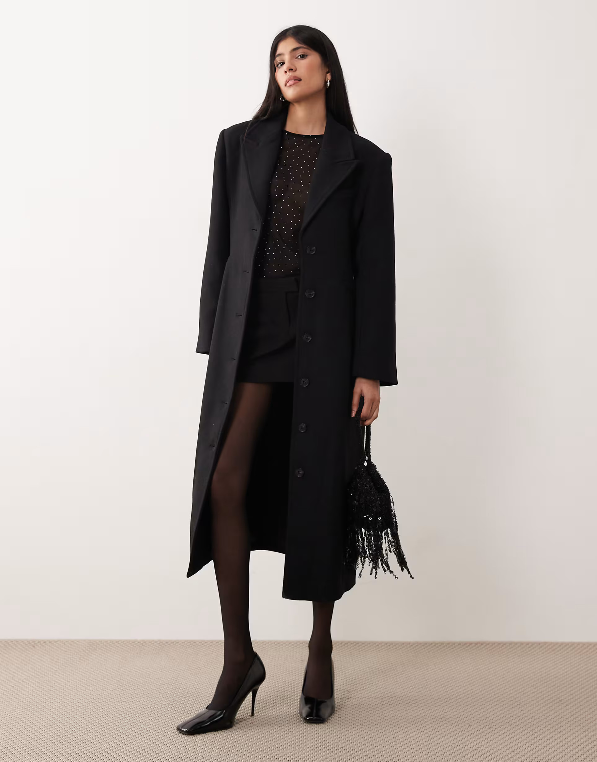 Gina Tricot single breasted button maxi coat in black | ASOS (Global)