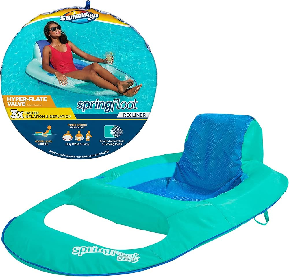 SwimWays Spring Float Recliner Pool Lounge Chair with Hyper-Flate Valve, Aqua | Amazon (US)