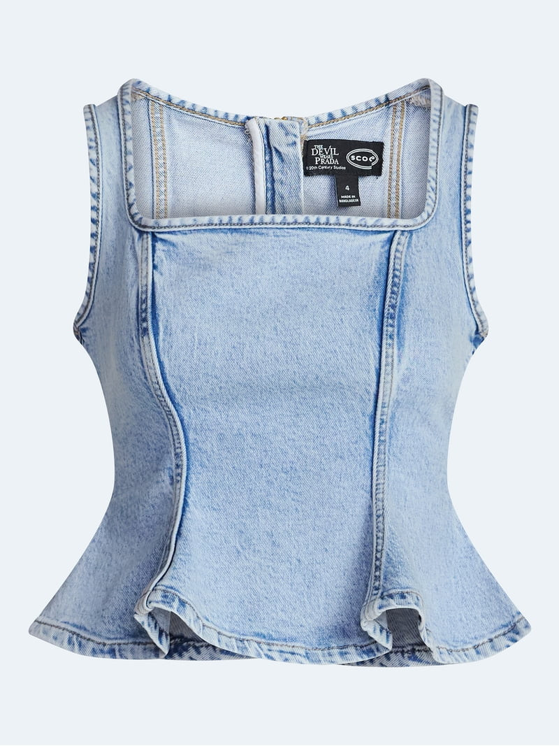 Devil Wears Prada Scoop Collection Women’s Peplum Hem Denim Top, Sizes 0-22W | Walmart (US)