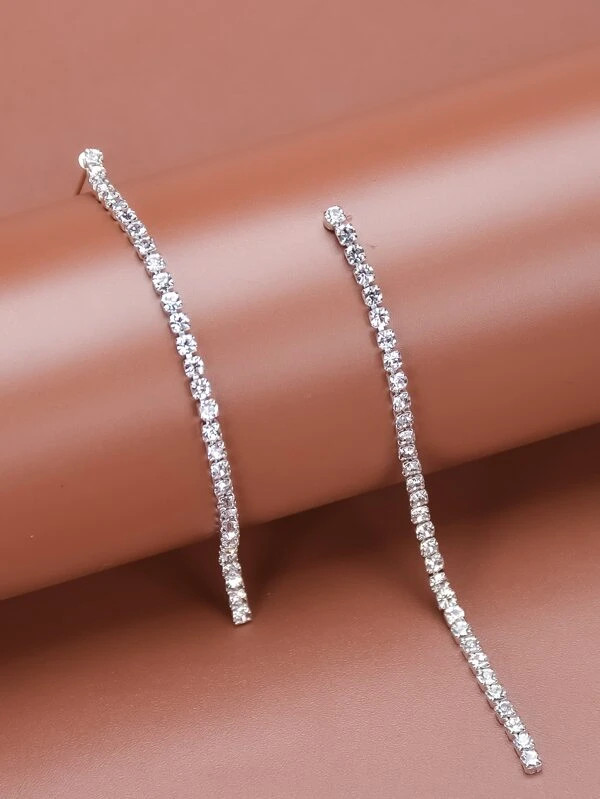 Rhinestone Long Strip Drop Earrings | SHEIN