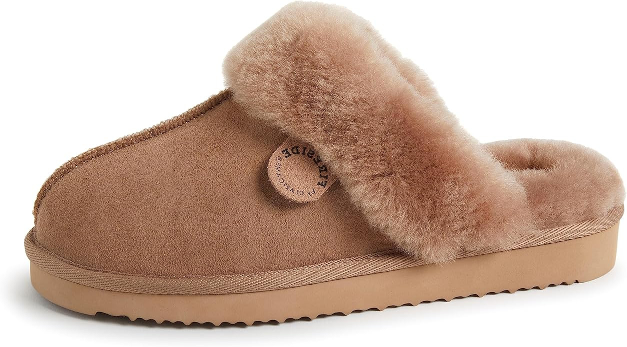 Dearfoams Women's Fireside Sydney Shearling Fur Indoor/Outdoor Scuff Slipper with Wide Widths | Amazon (US)