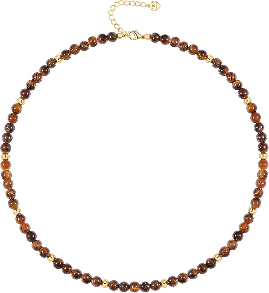 PEARLADA Turquoise Beaded Choker Necklace Chakra Stone Necklace Adjustable | Amazon (US)