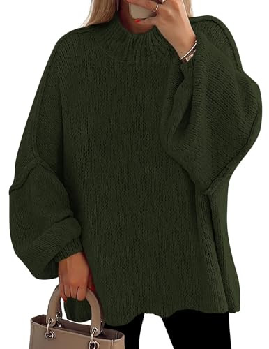PRETTYGARDEN Women's 2026 Fall Oversized Sweaters Chunky Knit Mock Neck Long Sleeve Casual Trendy Pullover Winter Clothes (Dark Army Green,X-Large) | Amazon (US)